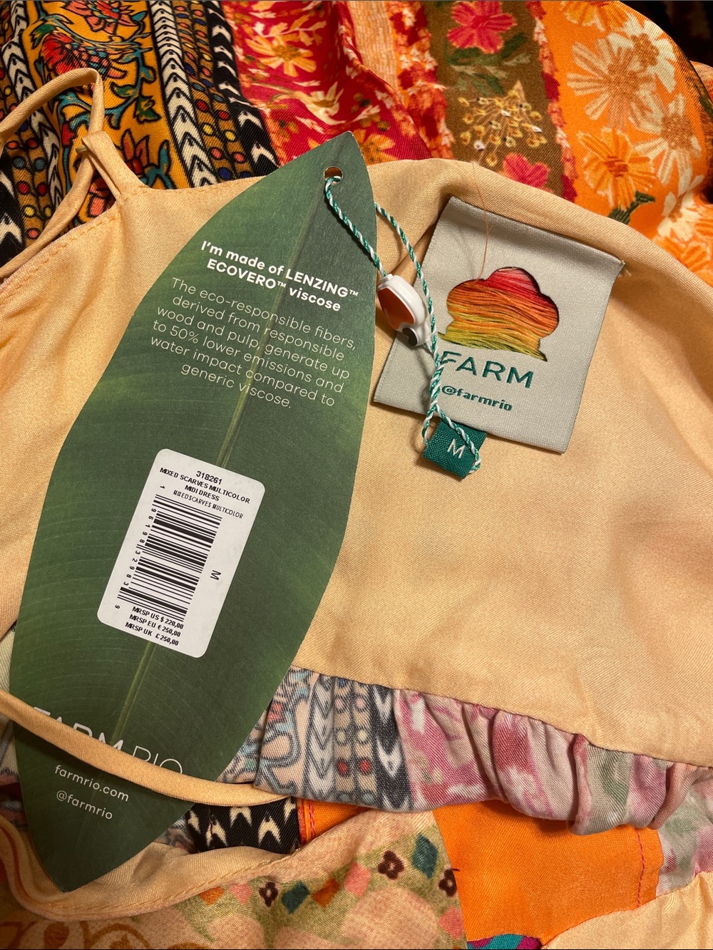 FARM Rio Multicolor Patchwork Midi Dress with Pink & Turquoise Accents - Picture 5 of 9